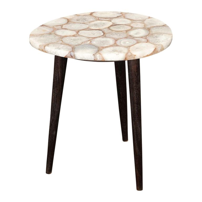 Petri Side Table - White - Agate Marble and Wood