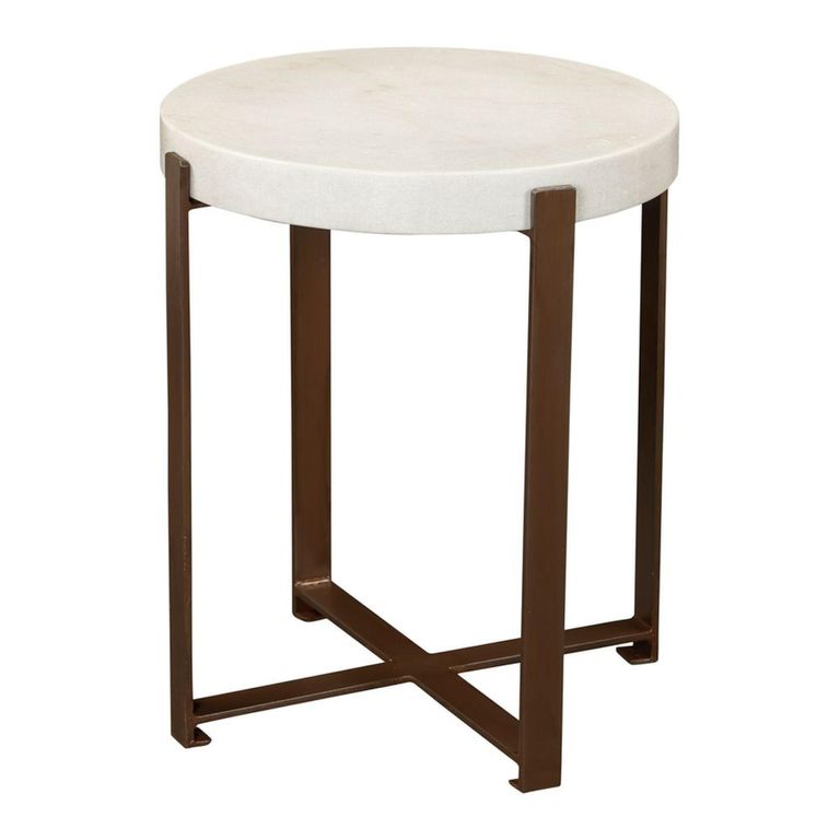 Zoe Side Table - Round - White and Brown - Marble and Metal