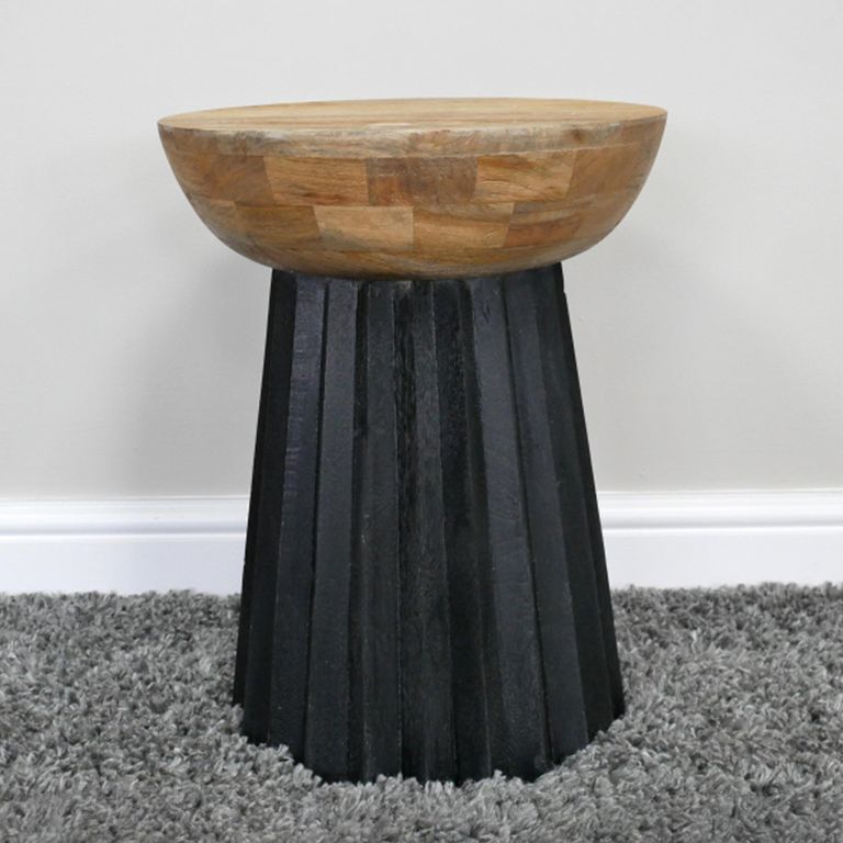 Side Table - Round - Fluted Base - Natural and Black - Mango Wood