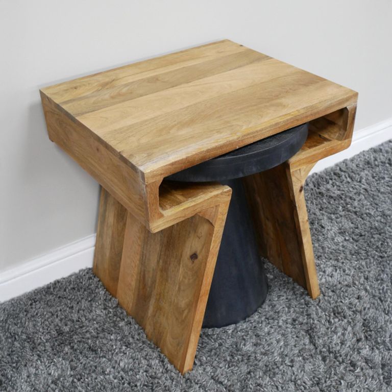 Side Table - 2 Tier - Natural and Black - Mango Wood