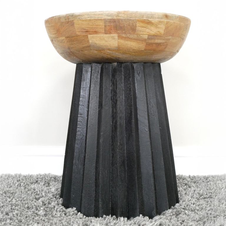 Side Table - Round - Fluted Base - Natural and Black - Mango Wood