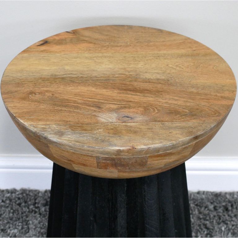 Side Table - Round - Fluted Base - Natural and Black - Mango Wood