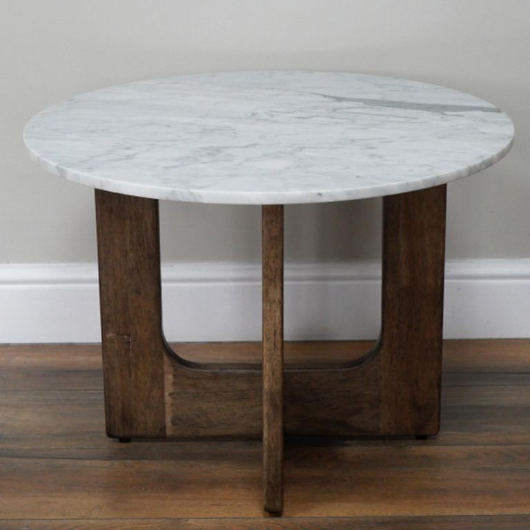 Side Table - Round - Rubber Wood and Marble