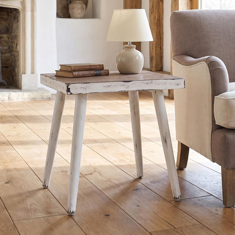 Jeff Side Table - Distressed White - Mango Wood