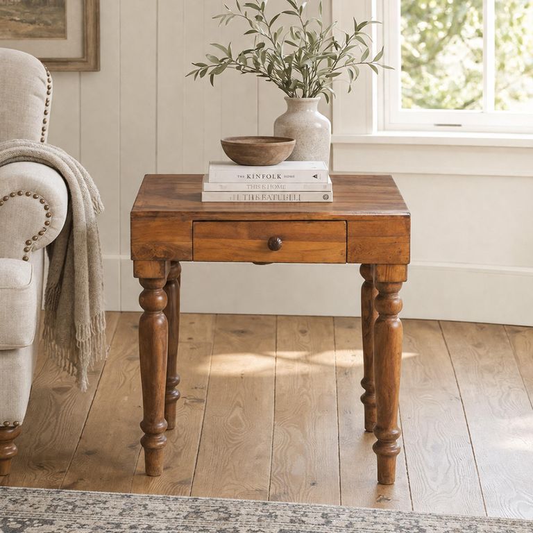 Side Table - 1 Drawer - Square - Natural - Wood