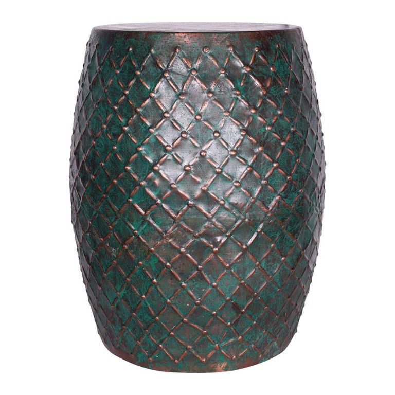 Side Table - Round - Drum - Turquoise - Metal