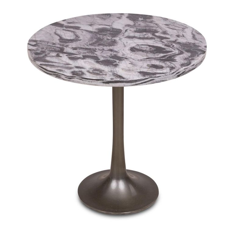 Nantes Side Table - Round - Grey - Marble Effect and Metal