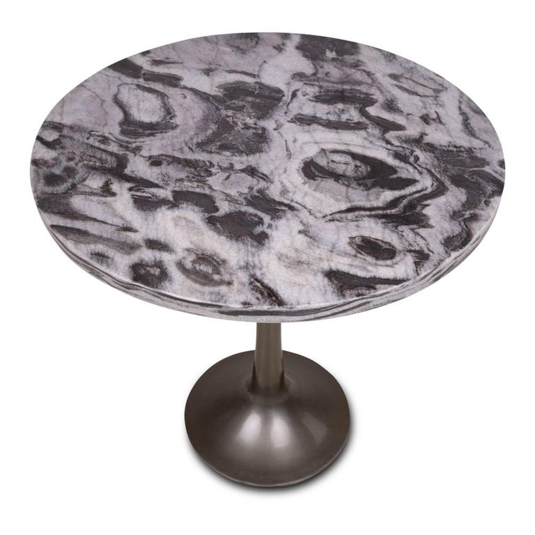 Nantes Side Table - Round - Grey - Marble Effect and Metal