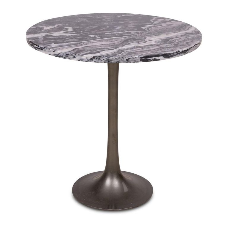 Nantes Side Table - Round - Tall - Grey - Marble Effect and Metal