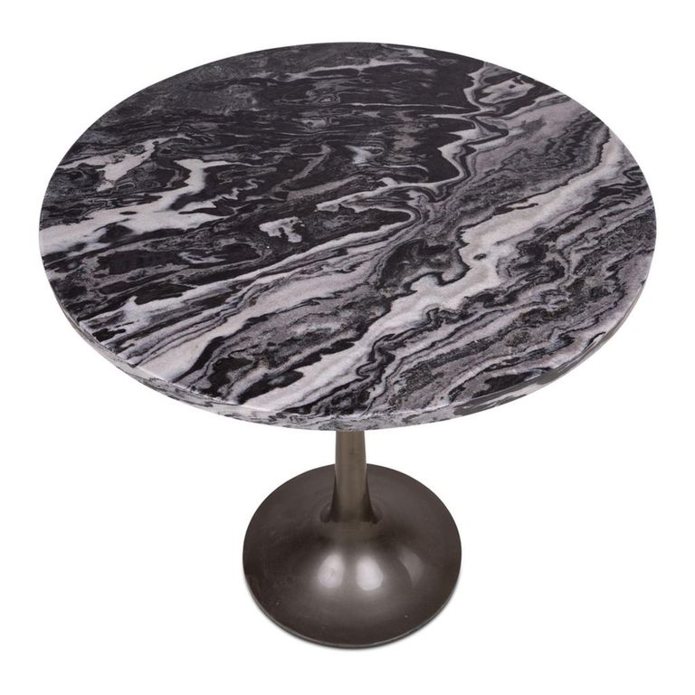 Nantes Side Table - Round - Tall - Grey - Marble Effect and Metal
