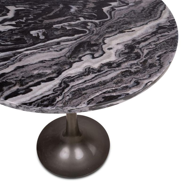 Nantes Side Table - Round - Tall - Grey - Marble Effect and Metal