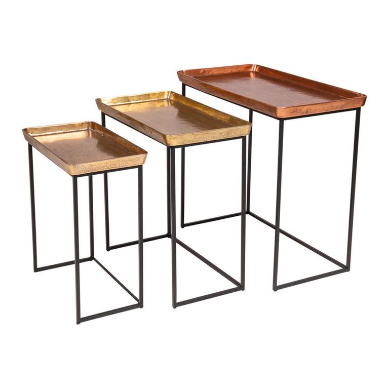 Side Table - 3 Tier - Tray Top - Copper and Gold - Metal