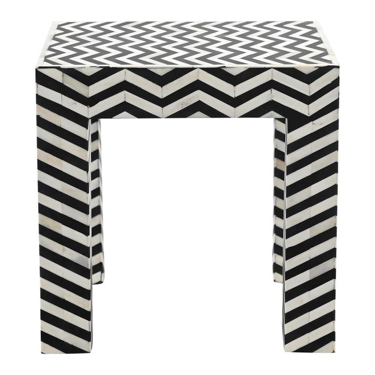 Vicenza Side Table - Square - Chevron - Black and White - Bone Inlay