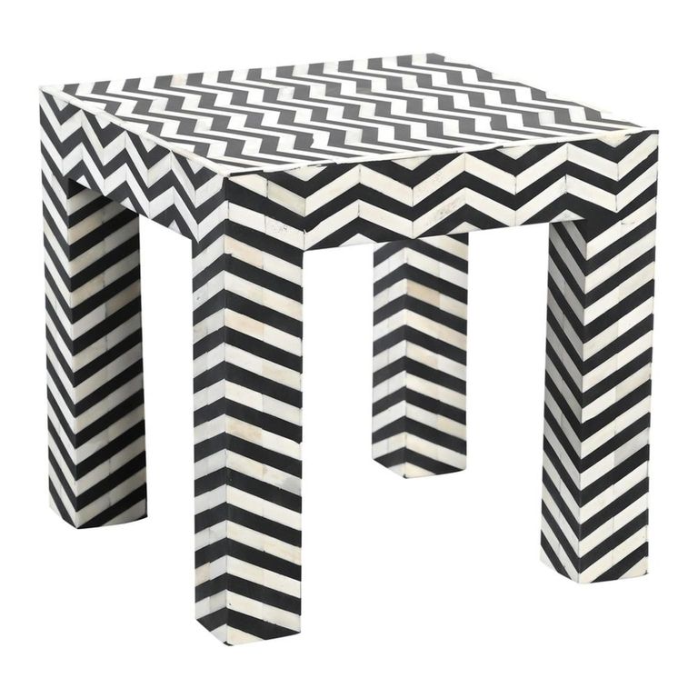 Vicenza Side Table - Square - Chevron - Black and White - Bone Inlay