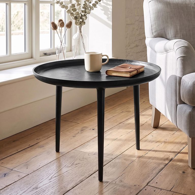 Csaba Side Table - Tray Top - Round - Black - Aluminium
