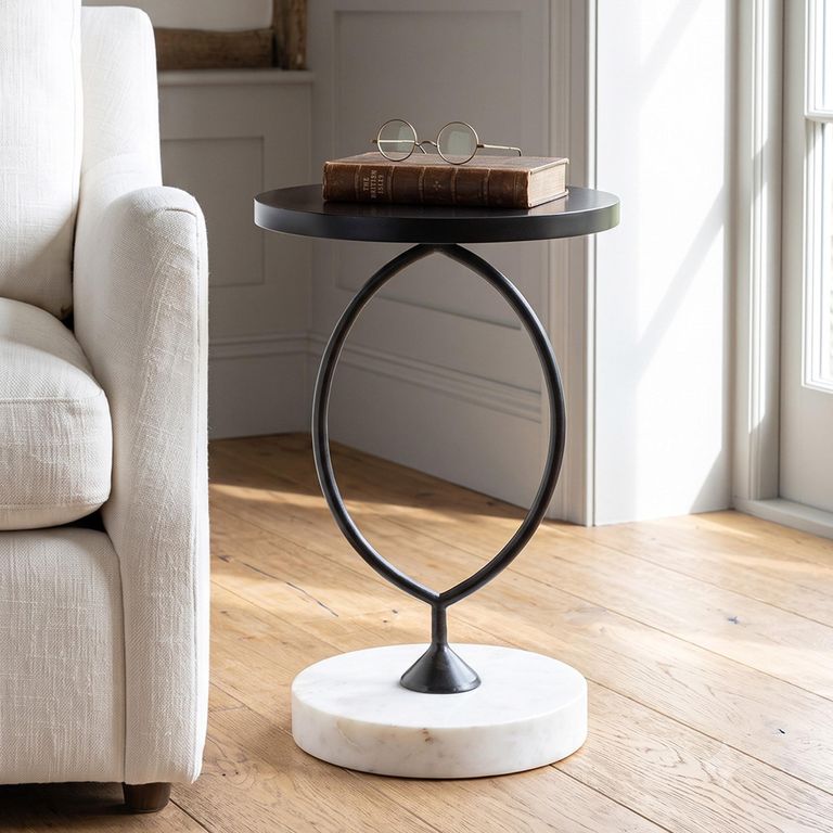 Massa Side Table - Round - Black and White - Marble and Metal