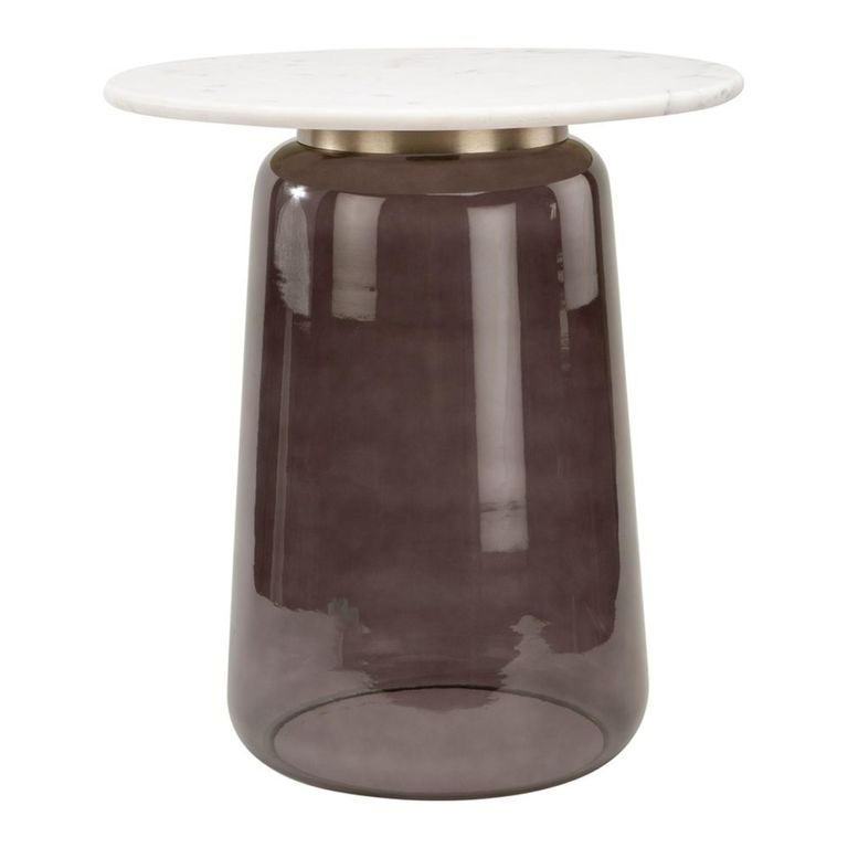 Amadora Side Table - Round - White Marble Top - Smoked Glass