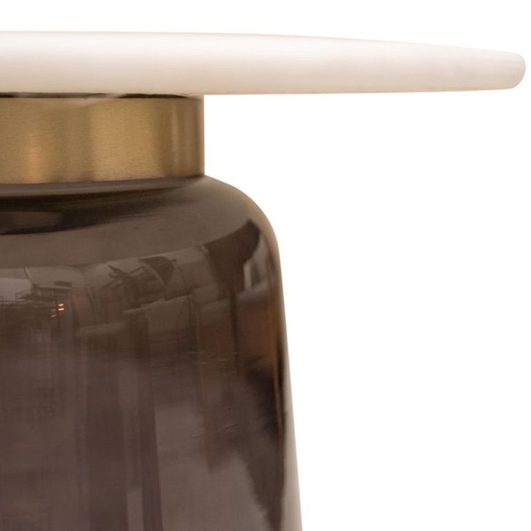 Amadora Side Table - Round - White Marble Top - Smoked Glass
