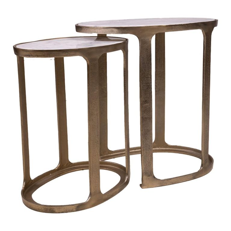 Bolano Side Table - 2 Tier - Oval - White and Gold - Marble and Metal