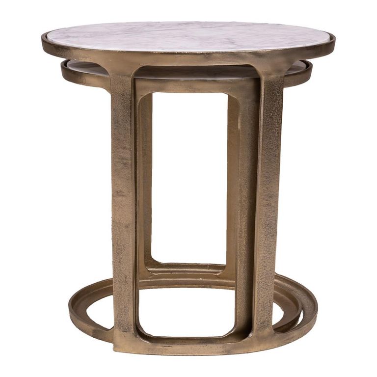 Bolano Side Table - 2 Tier - Oval - White and Gold - Marble and Metal