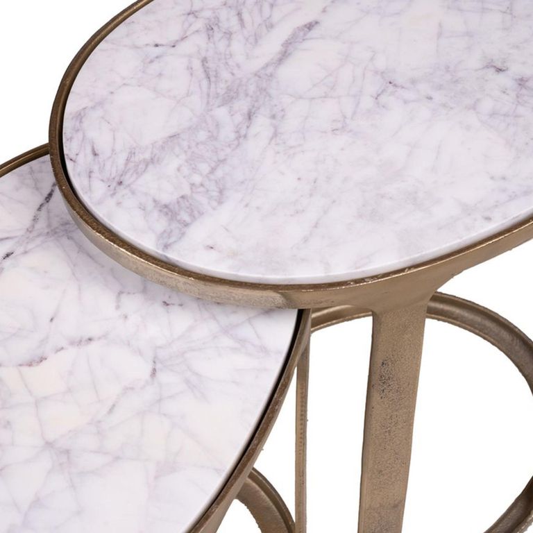 Bolano Side Table - 2 Tier - Oval - White and Gold - Marble and Metal