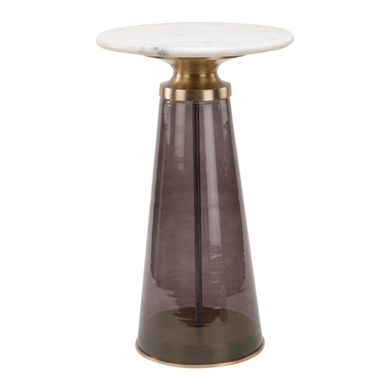 Braga Side Table - Tall - Round - White Marble Top - Smoked Glass