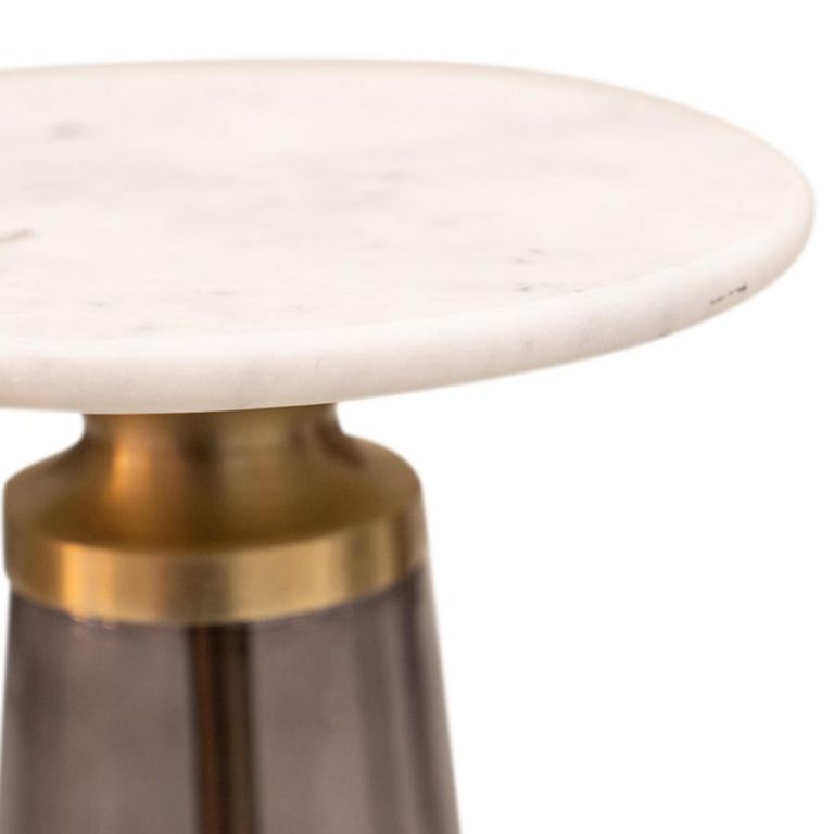 Braga Side Table - Tall - Round - White Marble Top - Smoked Glass