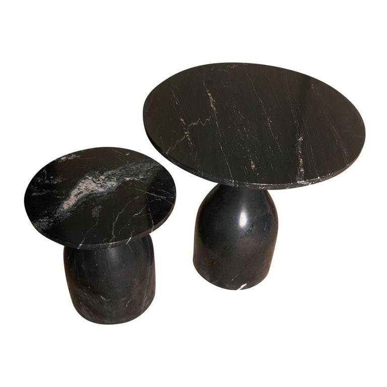 Carrara Side Table - Set of 2 - Round - Black - Marble
