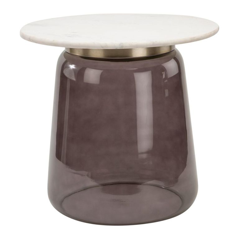 Maia Side Table - Round - White Marble Top - Smoked Glass