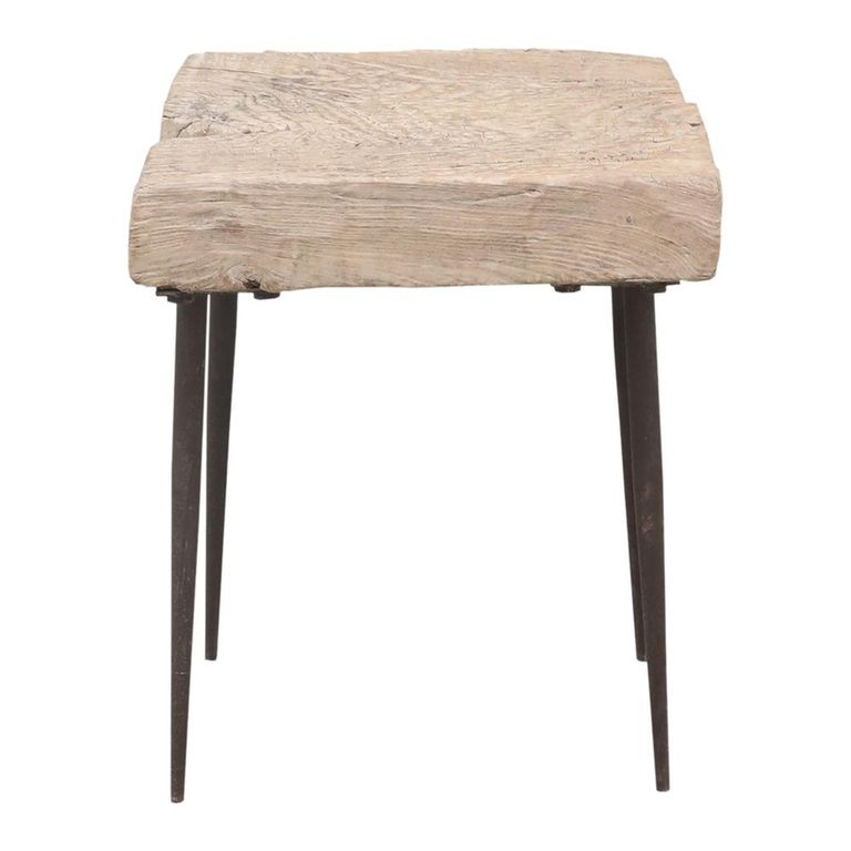 Side Table - Live Edge - Square - Rustic Natural - Elm Wood and Metal Leg
