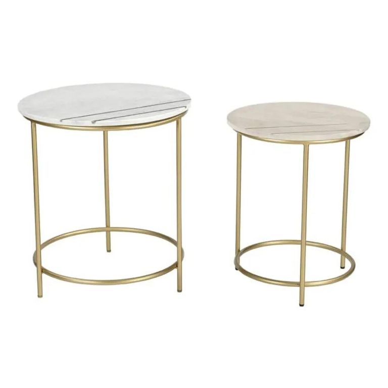 Clearance - Buxton  Side Table - Set of 2 - White and Gold - Marble and Metal - FSS17408