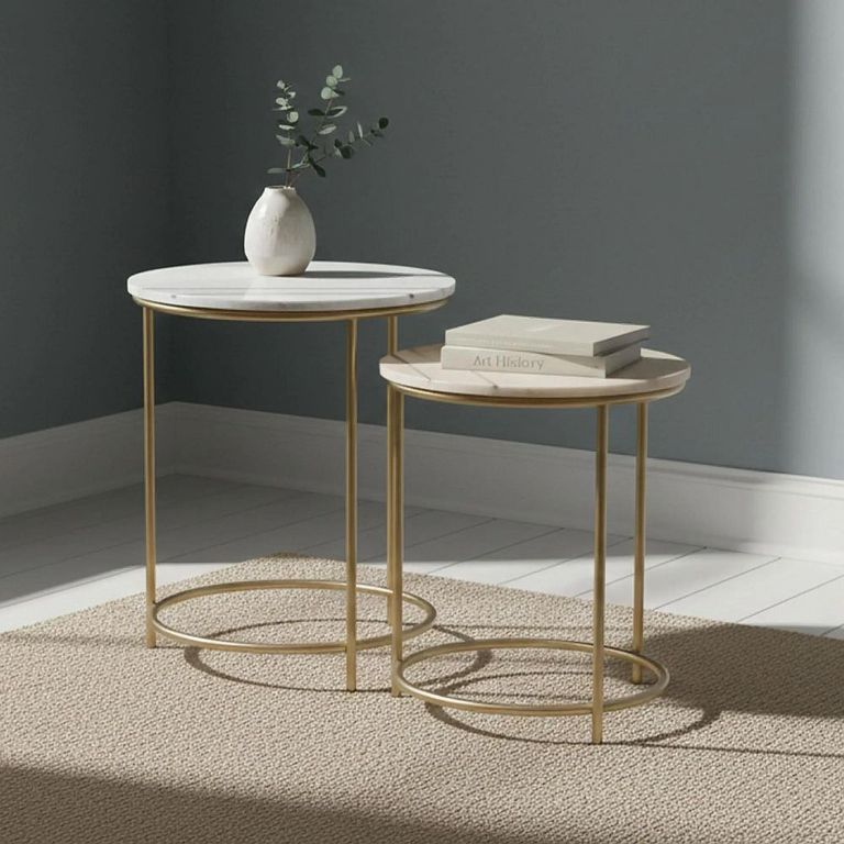 Clearance - Buxton  Side Table - Set of 2 - White and Gold - Marble and Metal - FSS17408