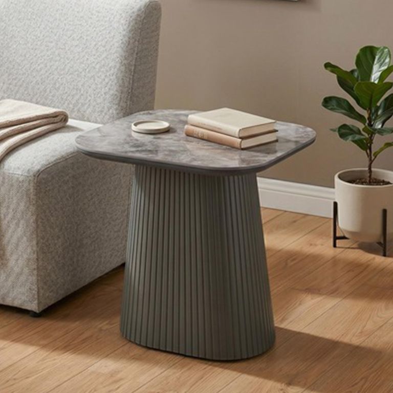 Barletta End Table - Square - Fluted Base - Dark Grey - Sintered Stone and Wood