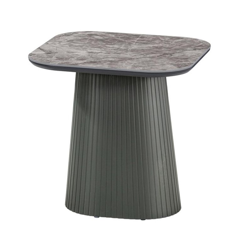 Barletta End Table - Square - Fluted Base - Dark Grey - Sintered Stone and Wood