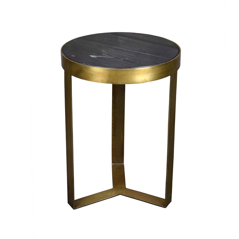 Glennis Side Table - Round - Geometric Base - Black and Gold - Marble Effect