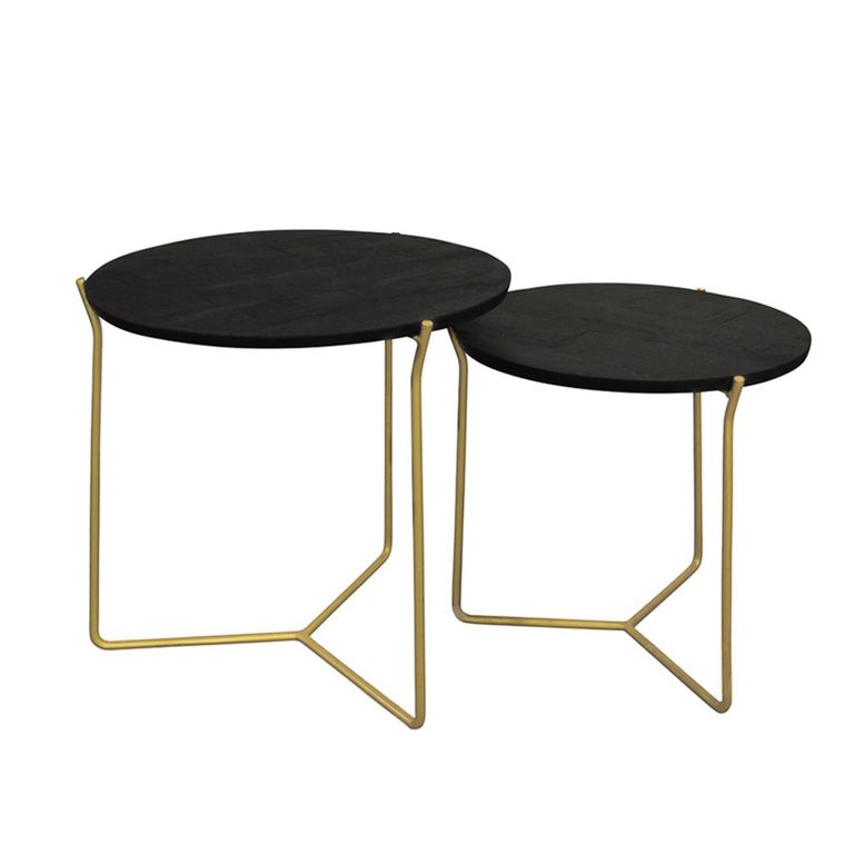 Mason Side Table - Round - 2 Tier - Black and Gold - Wooden