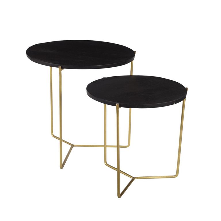 Mason Side Table - Round - 2 Tier - Black and Gold - Wooden