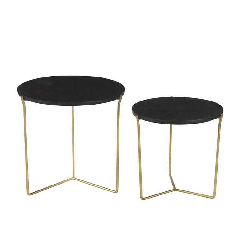Mason Side Table - Round - 2 Tier - Black and Gold - Wooden