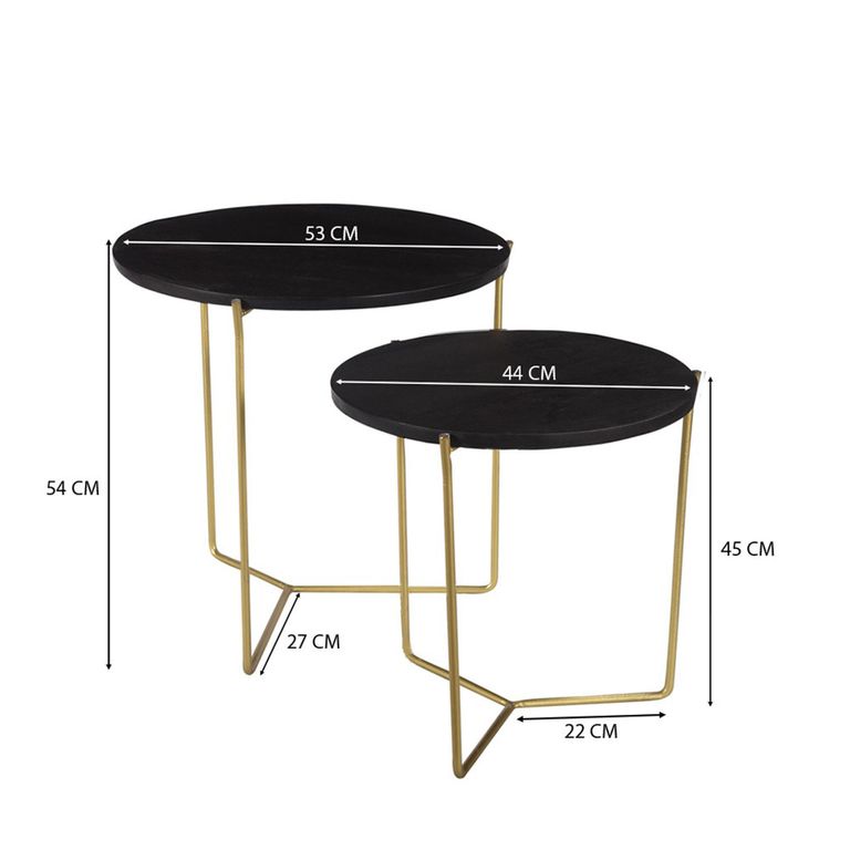 Mason Side Table - Round - 2 Tier - Black and Gold - Wooden
