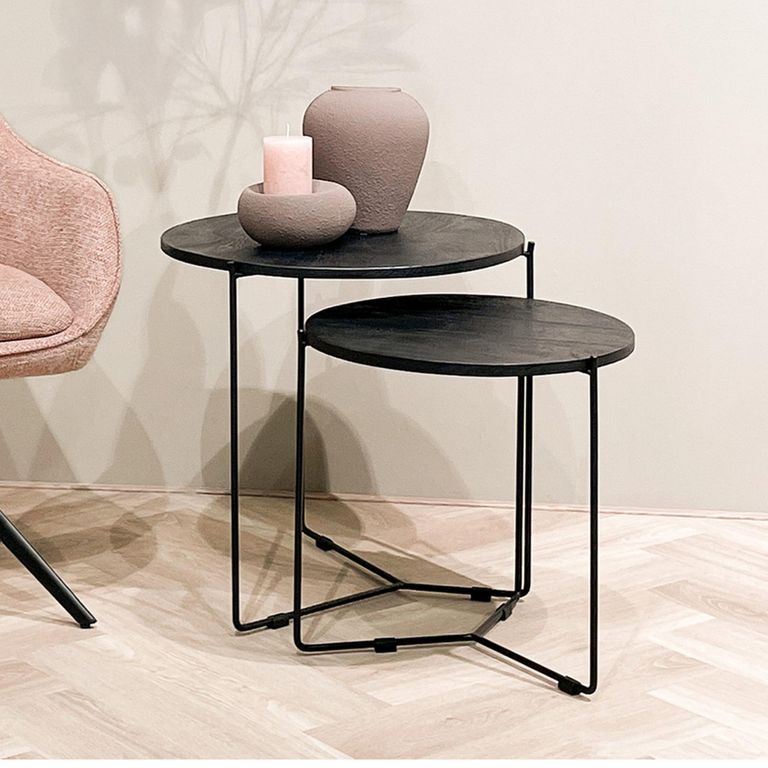 Mason Side Table - Round - 2 Tier - Black - Wooden