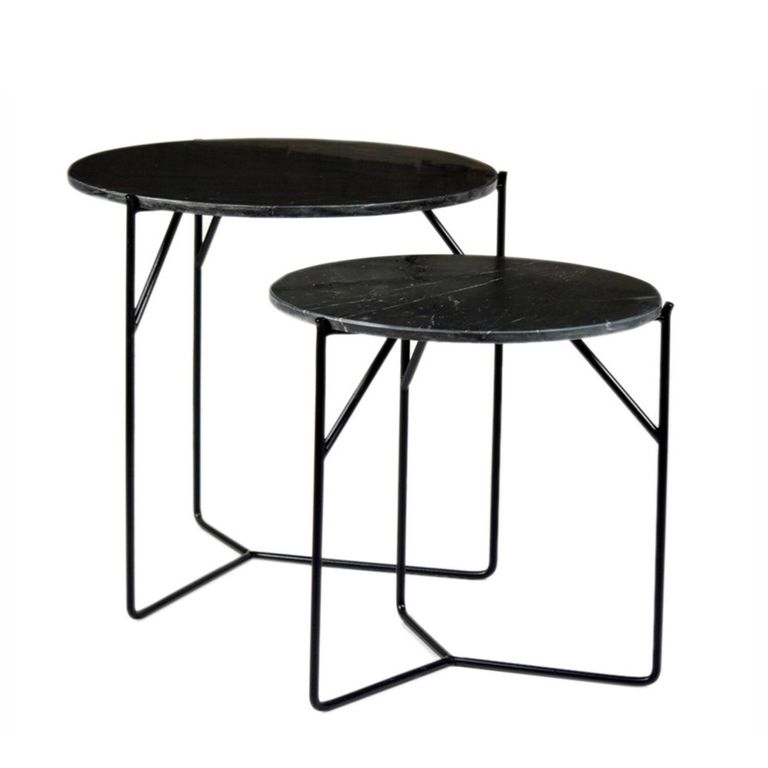 Mason Side Table - Round - 2 Tier - Black - Marble