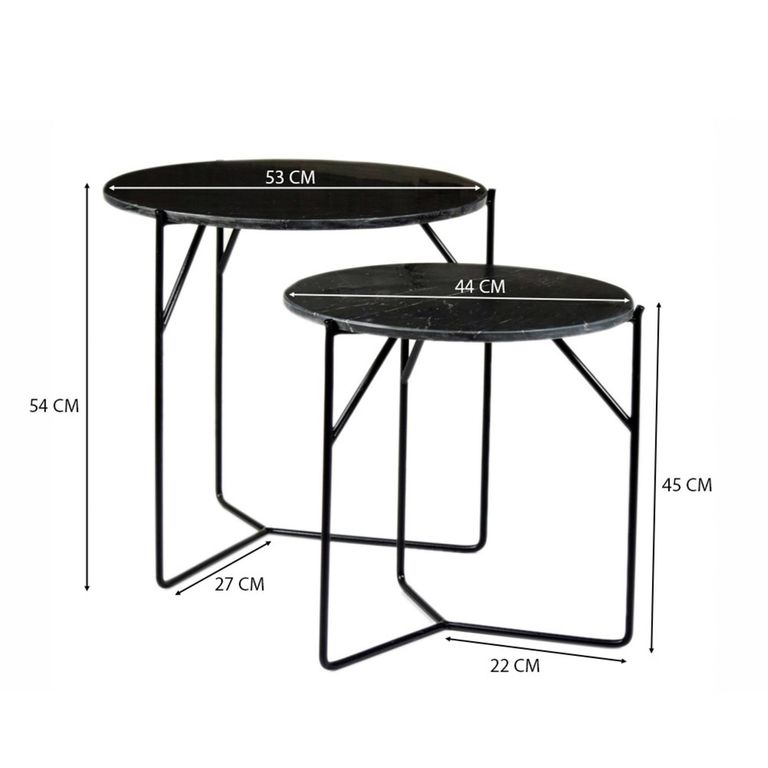 Mason Side Table - Round - 2 Tier - Black - Marble