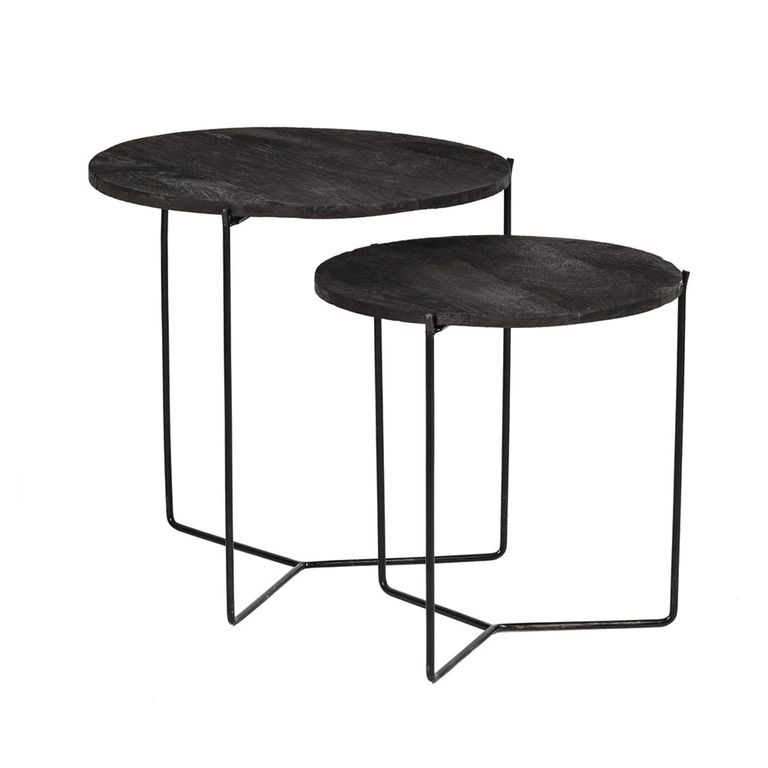 Mason Side Table - Round - 2 Tier - Black - Wooden