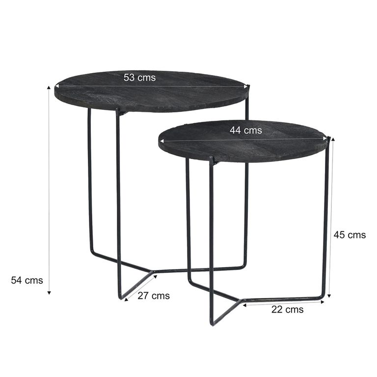 Mason Side Table - Round - 2 Tier - Black - Wooden