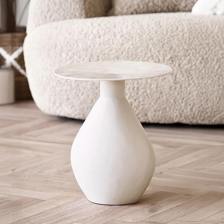 Calais Side Table - Round - Off White - Enamel and Metal