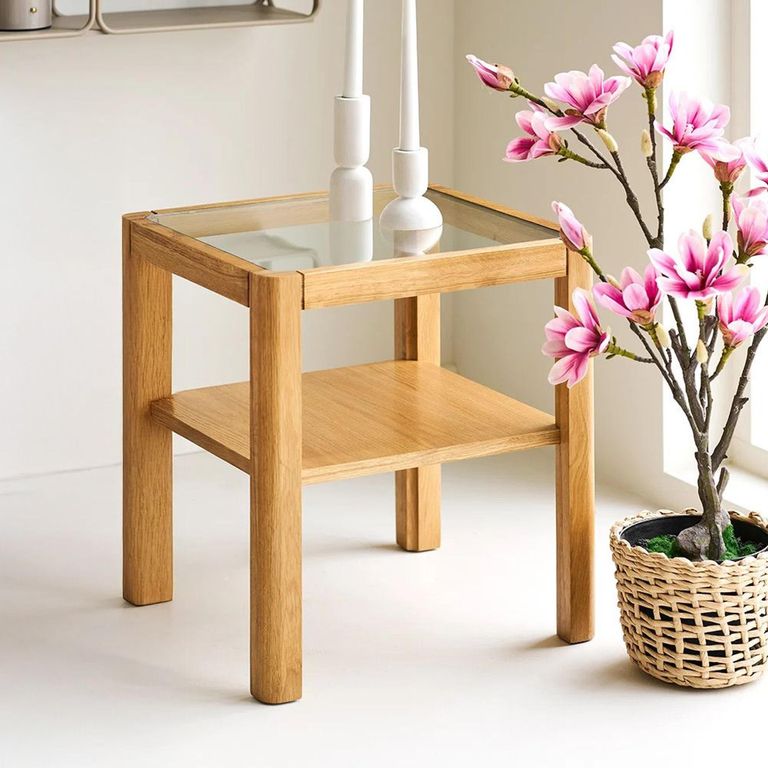 Lourmarin Side Table - Square - Natural - Glass and Oak