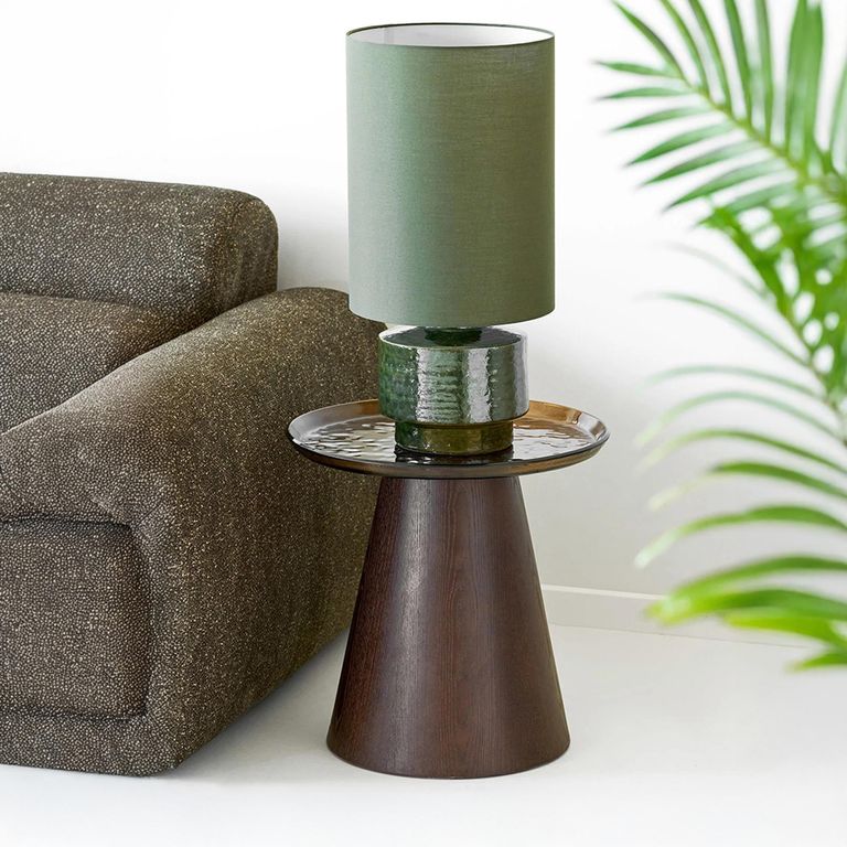 Orvieto Side Table - Round - Dark Brown - Rippled Glass and Wood