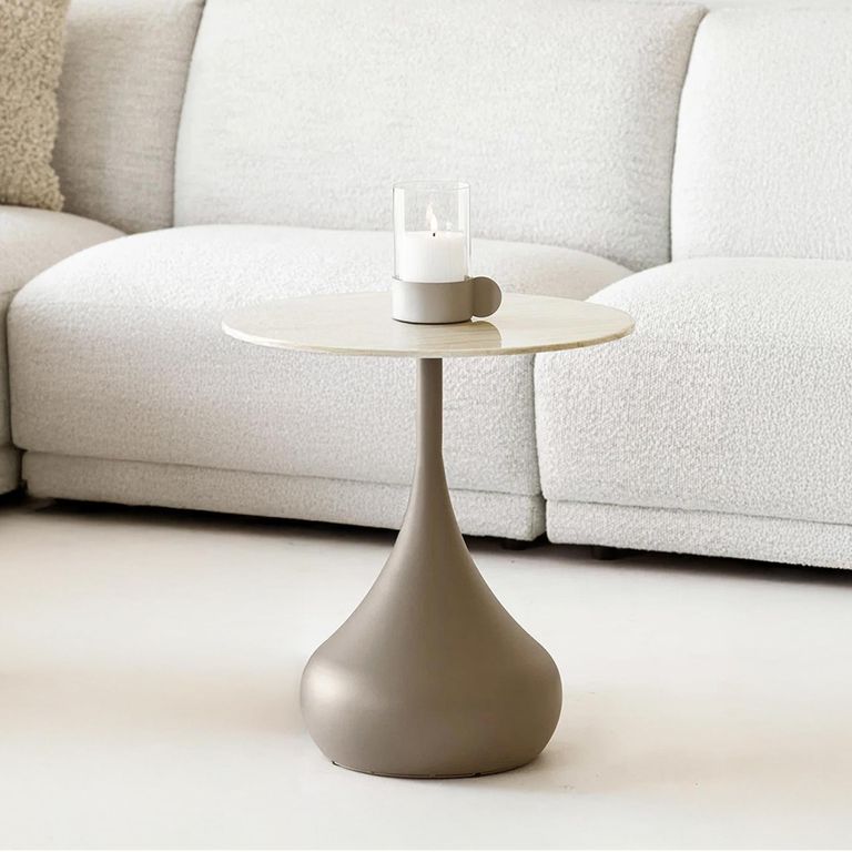 Pienza Side Table - Round - Khaki - Tempered Glass and Metal