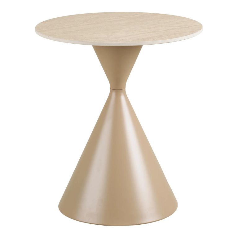 Annecy Side Table - Round - Hourglass Base - Sand - Ceramic and Metal