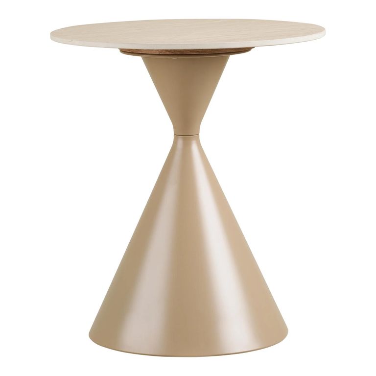 Annecy Side Table - Round - Hourglass Base - Sand - Ceramic and Metal